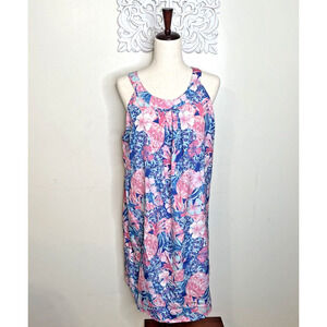 Charlie Paige Women's XL 16 Shift Sun DRESS Sleeveless Cover-up BLUE PINK Floral